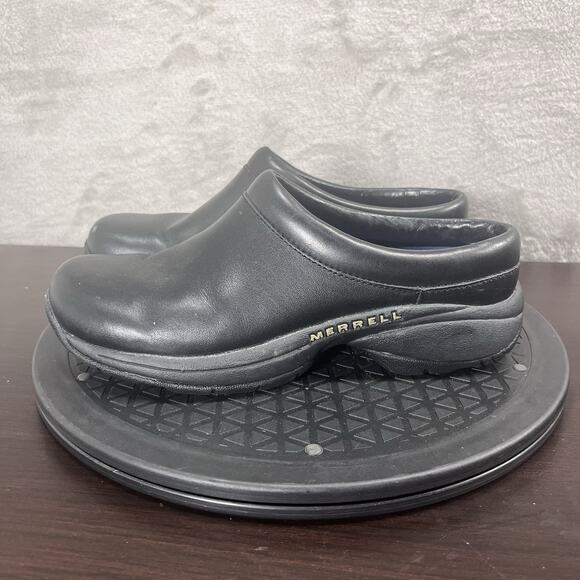 Merrell Women Sz US 6.5 Ortholite Jungle Primo Black Leather Slip-on Mules Shoes - Picture 3 of 10